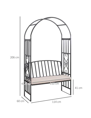 Outsunny Metal Frame Bench W/Arch, 114Lx60Wx206H cm-Grey