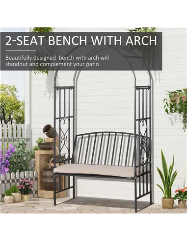 Outsunny Metal Frame Bench W/Arch, 114Lx60Wx206H cm-Grey