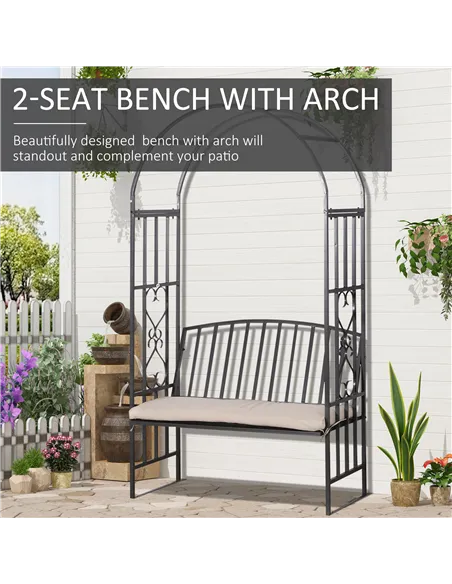 Outsunny Metal Frame Bench W/Arch, 114Lx60Wx206H cm-Grey