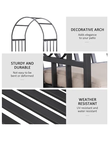 Outsunny Metal Frame Bench W/Arch, 114Lx60Wx206H cm-Grey