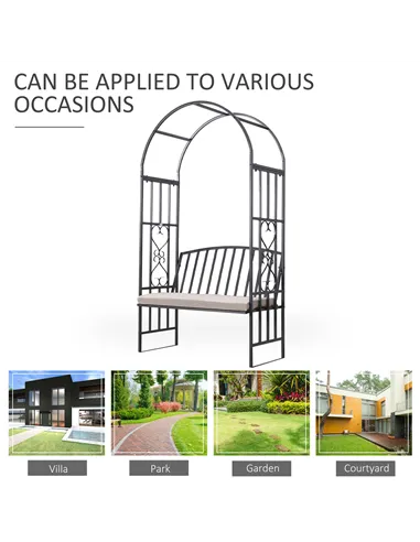 Outsunny Metal Frame Bench W/Arch, 114Lx60Wx206H cm-Grey