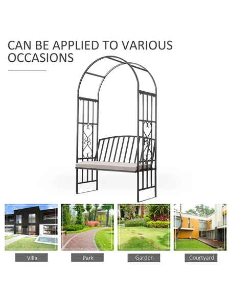 Outsunny Metal Frame Bench W/Arch, 114Lx60Wx206H cm-Grey