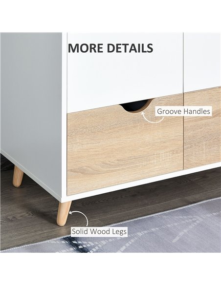 HOMCOM 2-Door Clothes Wardrobe w/ Rail Shelf 2 Drawers Wood Feet Elegant Home Storage Organisation Furniture Dresses Coats Blank