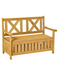 Outsunny 2-Seater Garden Storage Bench for Patio Wood Porch Decor Outdoor Seating