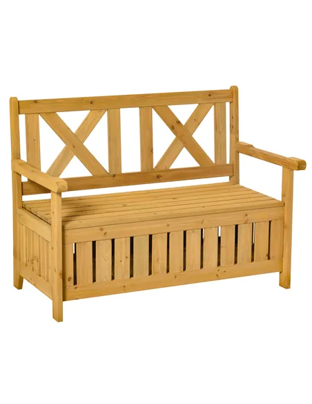 Outsunny 2-Seater Garden Storage Bench for Patio Wood Porch Decor Outdoor Seating
