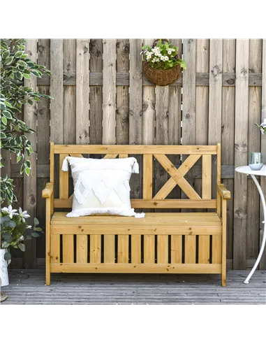 Outsunny 2-Seater Garden Storage Bench for Patio Wood Porch Decor Outdoor Seating