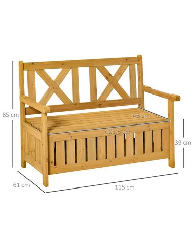 Outsunny 2-Seater Garden Storage Bench for Patio Wood Porch Decor Outdoor Seating