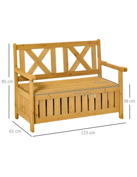 Outsunny 2-Seater Garden Storage Bench for Patio Wood Porch Decor Outdoor Seating