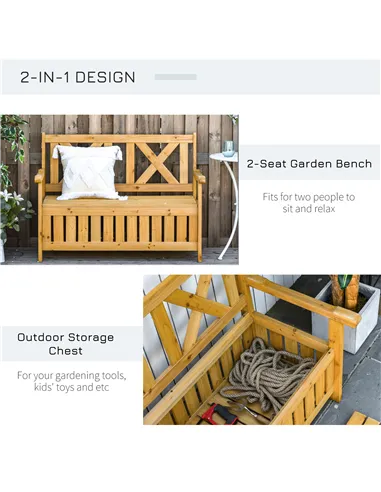 Outsunny 2-Seater Garden Storage Bench for Patio Wood Porch Decor Outdoor Seating
