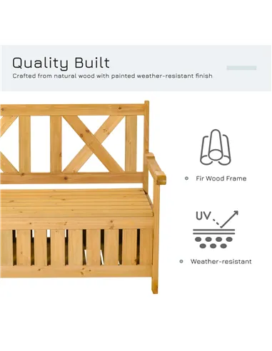 Outsunny 2-Seater Garden Storage Bench for Patio Wood Porch Decor Outdoor Seating