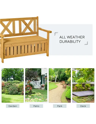 Outsunny 2-Seater Garden Storage Bench for Patio Wood Porch Decor Outdoor Seating