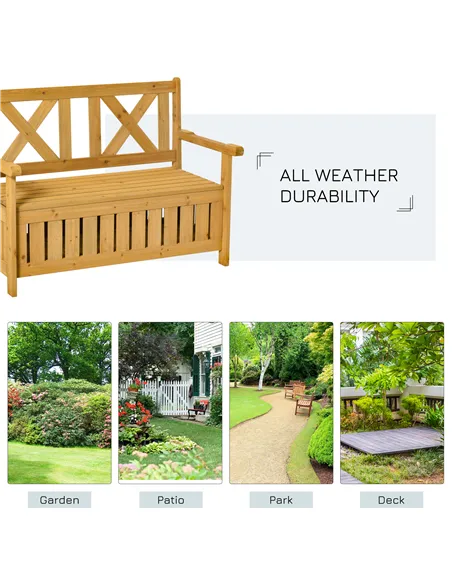 Outsunny 2-Seater Garden Storage Bench for Patio Wood Porch Decor Outdoor Seating