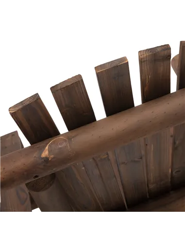 Outsunny Wood Patio Chair Bench 2 Seats Jack and Jill Seat w/ Center Coffee Table, Garden Bench, Carbonized