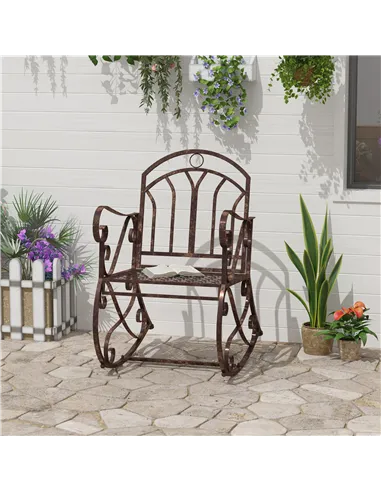 Outsunny Metal Single Chair 1 Seater Garden Outdoor Rocking Chair Vintage Style Bronze