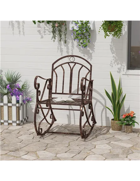 Outsunny Metal Single Chair 1 Seater Garden Outdoor Rocking Chair Vintage Style Bronze