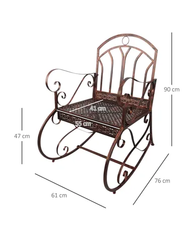 Outsunny Metal Single Chair 1 Seater Garden Outdoor Rocking Chair Vintage Style Bronze