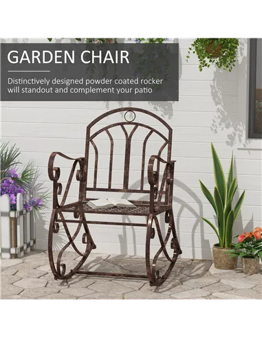 Outsunny Metal Single Chair 1 Seater Garden Outdoor Rocking Chair Vintage Style Bronze