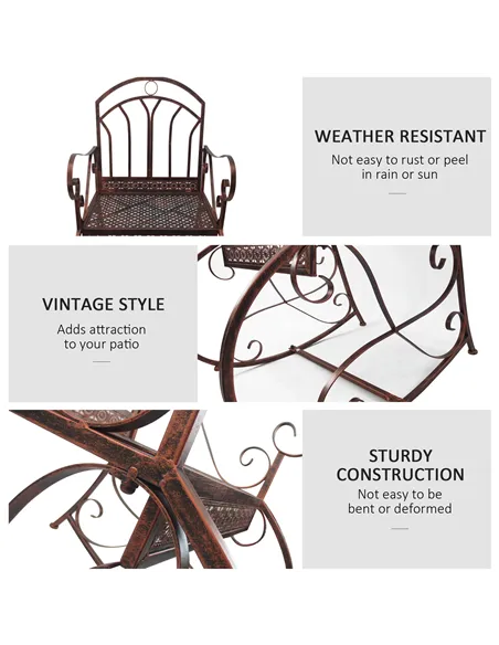 Outsunny Metal Single Chair 1 Seater Garden Outdoor Rocking Chair Vintage Style Bronze