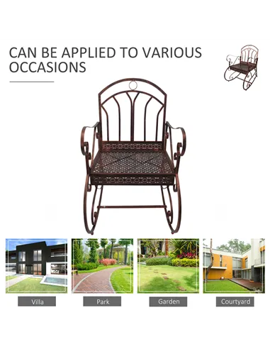 Outsunny Metal Single Chair 1 Seater Garden Outdoor Rocking Chair Vintage Style Bronze