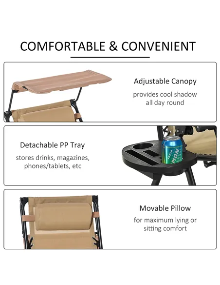 Outsunny Garden Rocking Chair Folding Recliner Outdoor Adjustable Sun Lounger Rocker Zero-Gravity Seat with Headrest Side Holder