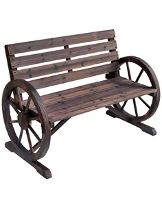 Outsunny 2 Seater Garden Bench with Wooden Cart Wagon Wheel Rustic High Back Brown