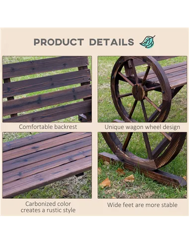 Outsunny 2 Seater Garden Bench with Wooden Cart Wagon Wheel Rustic High Back Brown