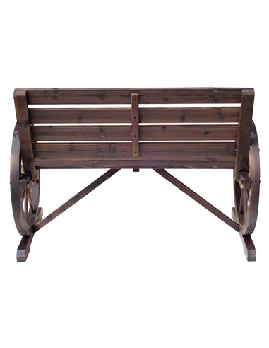 Outsunny 2 Seater Garden Bench with Wooden Cart Wagon Wheel Rustic High Back Brown