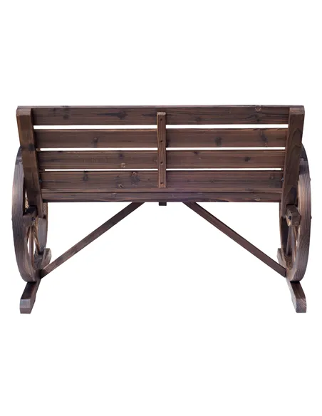 Outsunny 2 Seater Garden Bench with Wooden Cart Wagon Wheel Rustic High Back Brown