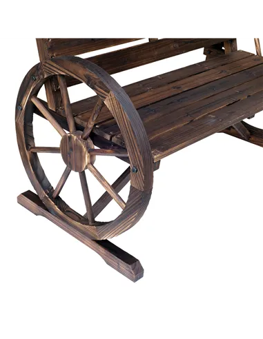 Outsunny 2 Seater Garden Bench with Wooden Cart Wagon Wheel Rustic High Back Brown