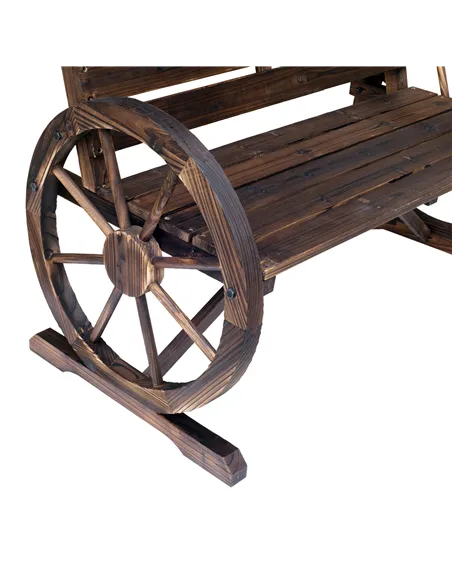Outsunny 2 Seater Garden Bench with Wooden Cart Wagon Wheel Rustic High Back Brown