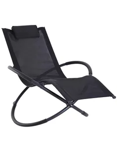 Outsunny Outdoor Orbital Lounger Zero Gravity Patio Chaise Foldable Rocking Chair w/ Pillow Black