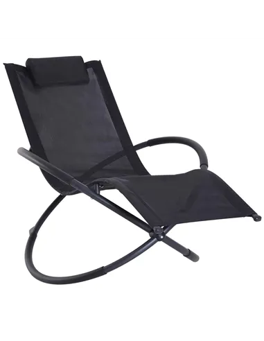 Outsunny Outdoor Orbital Lounger Zero Gravity Patio Chaise Foldable Rocking Chair w/ Pillow Black