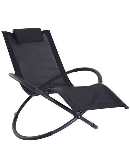 Outsunny Outdoor Orbital Lounger Zero Gravity Patio Chaise Foldable Rocking Chair w/ Pillow Black