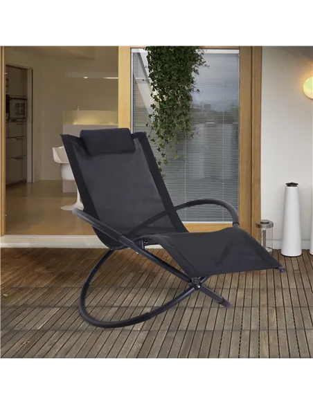 Outsunny Outdoor Orbital Lounger Zero Gravity Patio Chaise Foldable Rocking Chair w/ Pillow Black