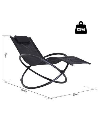 Outsunny Outdoor Orbital Lounger Zero Gravity Patio Chaise Foldable Rocking Chair w/ Pillow Black