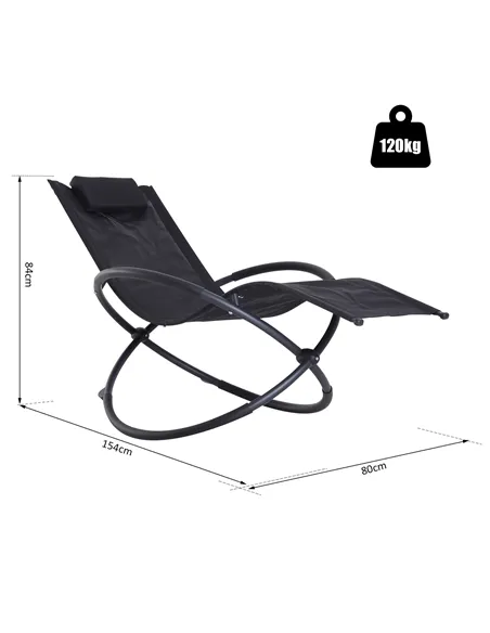 Outsunny Outdoor Orbital Lounger Zero Gravity Patio Chaise Foldable Rocking Chair w/ Pillow Black