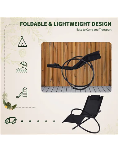 Outsunny Outdoor Orbital Lounger Zero Gravity Patio Chaise Foldable Rocking Chair w/ Pillow Black