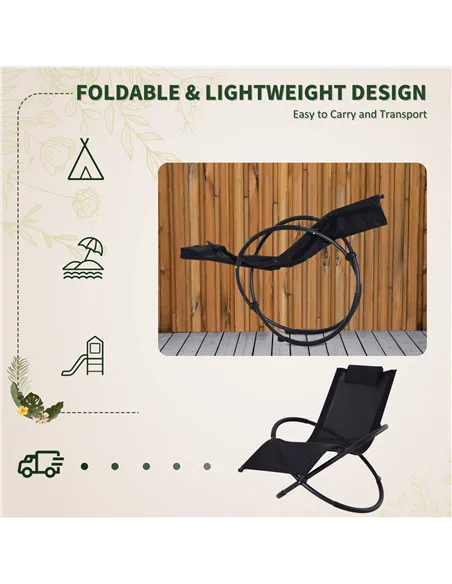 Outsunny Outdoor Orbital Lounger Zero Gravity Patio Chaise Foldable Rocking Chair w/ Pillow Black