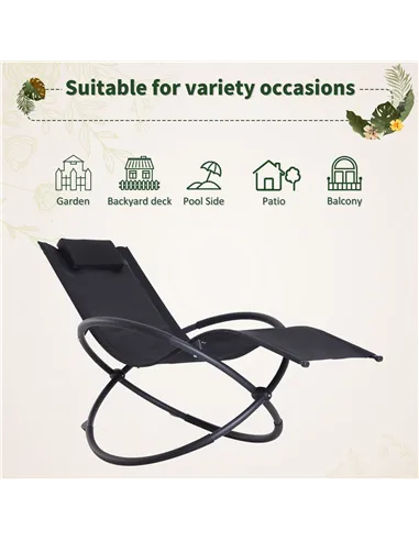 Outsunny Outdoor Orbital Lounger Zero Gravity Patio Chaise Foldable Rocking Chair w/ Pillow Black