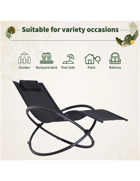 Outsunny Outdoor Orbital Lounger Zero Gravity Patio Chaise Foldable Rocking Chair w/ Pillow Black