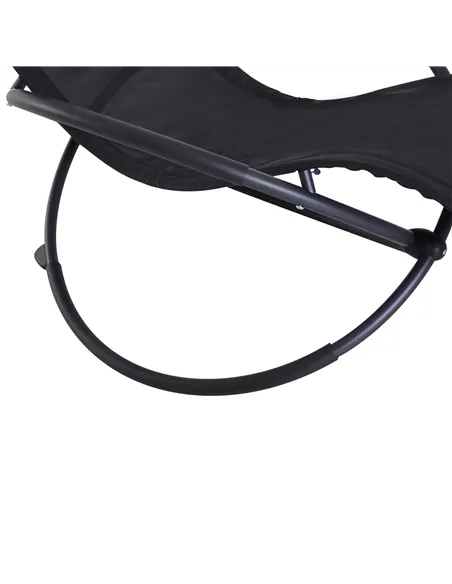 Outsunny Outdoor Orbital Lounger Zero Gravity Patio Chaise Foldable Rocking Chair w/ Pillow Black