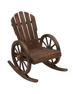 Outsunny Wooden Adirondack  Rocking Chair Reclining Armchair Outdoor Garden Furniture Patio Porch Rocker - Carbonized Wood Colou