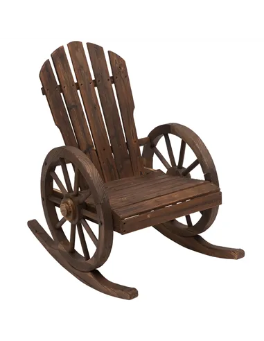 Outsunny Wooden Adirondack  Rocking Chair Reclining Armchair Outdoor Garden Furniture Patio Porch Rocker - Carbonized Wood Colou