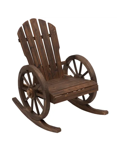 Outsunny Wooden Adirondack  Rocking Chair Reclining Armchair Outdoor Garden Furniture Patio Porch Rocker - Carbonized Wood Colou