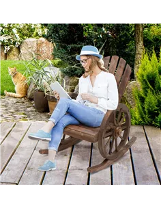 Outsunny Wooden Adirondack  Rocking Chair Reclining Armchair Outdoor Garden Furniture Patio Porch Rocker - Carbonized Wood Colou 2