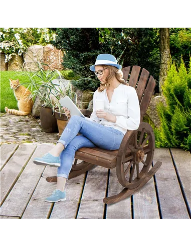 Outsunny Wooden Adirondack  Rocking Chair Reclining Armchair Outdoor Garden Furniture Patio Porch Rocker - Carbonized Wood Colou