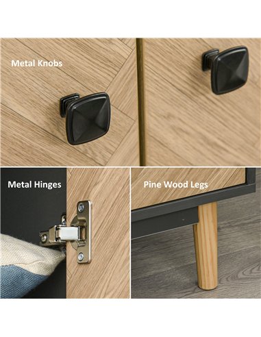 HOMCOM Modern Wardrobe Cabinet Wood Grain Sticker Surface with Shelf, Hanging Rod and 2 Drawers 90x50x190cm