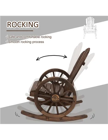 Outsunny Wooden Adirondack  Rocking Chair Reclining Armchair Outdoor Garden Furniture Patio Porch Rocker - Carbonized Wood Colou