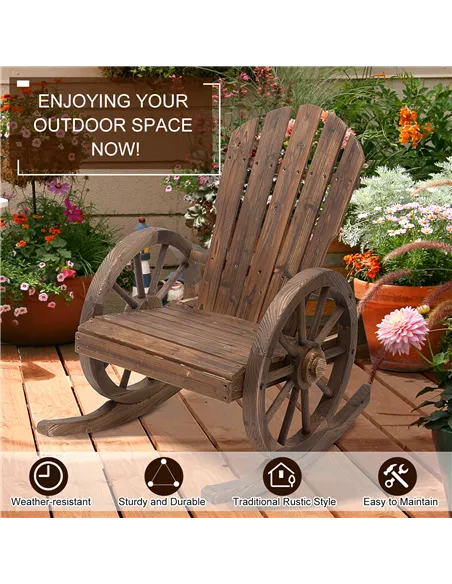 Outsunny Wooden Adirondack  Rocking Chair Reclining Armchair Outdoor Garden Furniture Patio Porch Rocker - Carbonized Wood Colou