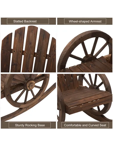 Outsunny Wooden Adirondack  Rocking Chair Reclining Armchair Outdoor Garden Furniture Patio Porch Rocker - Carbonized Wood Colou